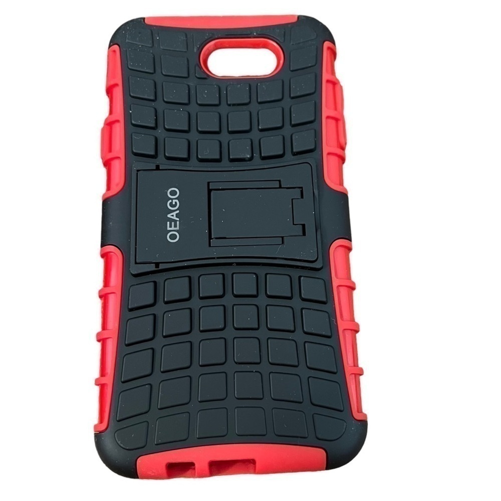 OEAGO Samsung J7 Fashion Phone Case Original Red Black Textured Stand